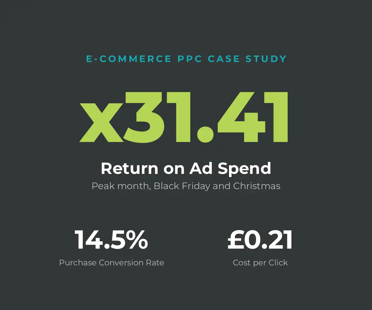 E-commerce PPC case study, x31.41 return on ad spend