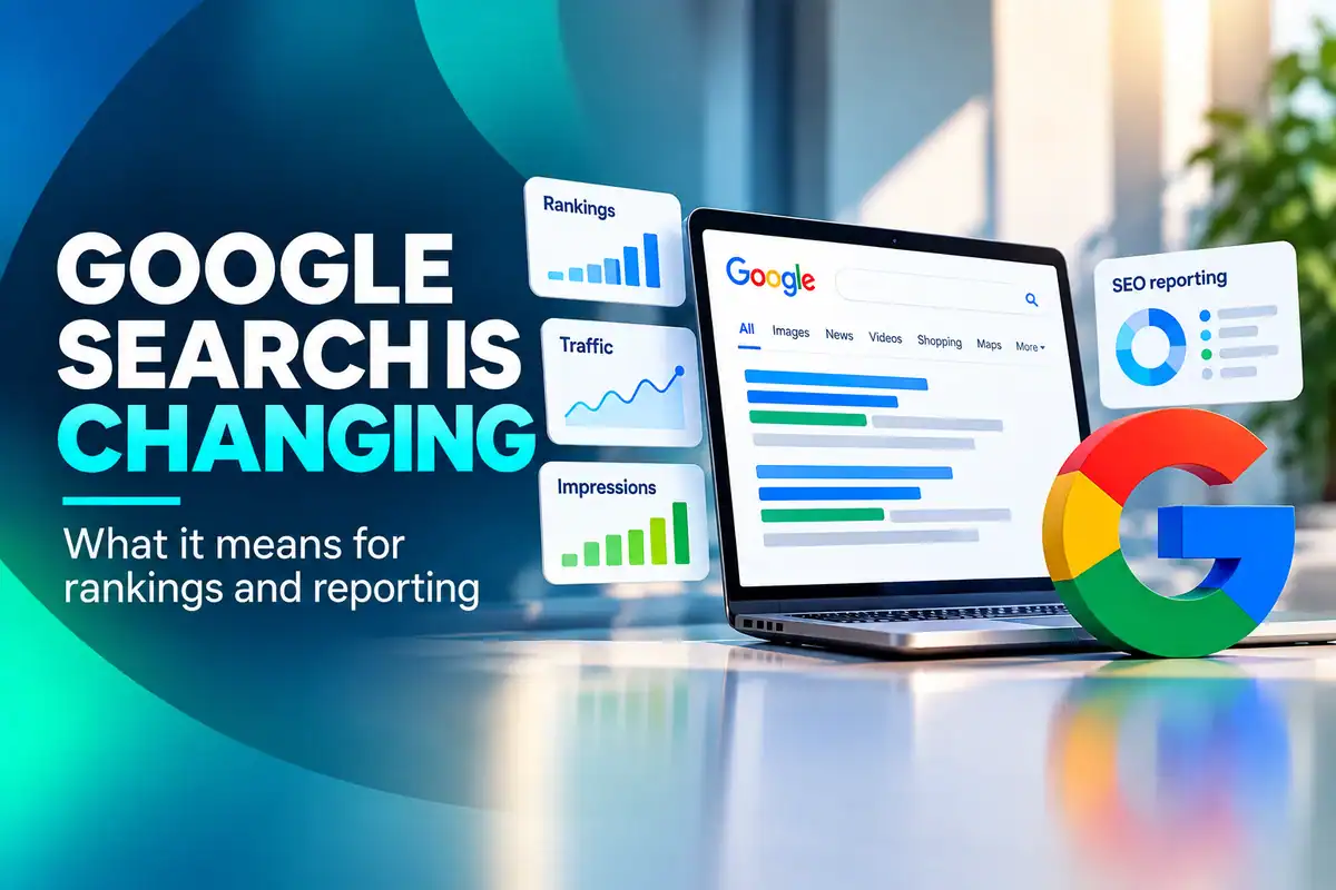 Google Search changing impact on rankings and reporting with analytics visuals.